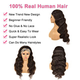 Headband Wigs Body Wave Human Hair Wigs with Headband Attached for Women Glueless Easy to Wear 150% Density Full Machine Made Wig Brazilian Virgin Human hair None Lace Front Wigs Natural Color 12 inch