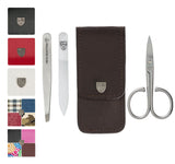 3 Swords Germany - brand quality 3 piece stainless steel INOX manicure pedicure grooming kit set for professional finger & toe nail care scissors file tweezers genuine leather case in gift box (03874)
