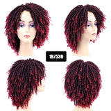 Short Ombre Dreadlock Afro Hair Wig Braided Crochet Twist Hair Short Curly Heat Resistant Synthetic braided wigs for black women (1B/burg)
