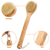 Two-Piece Brush Set, Long Brush and Oval Brush.Body Bath Brush for Wet or Dry Brushing with 100% Natural Boar Bristle Brush - Body Scrub Brush Wooden Massage Brushing Dry Remove Dead Skin.