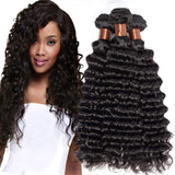 ANGIE QUEEN Peruvian Virgin Hair Deep Wave 3 Bundles 12 12 14 inch 100% Unprocessed Human Hair Weave Extensions Natural Black Color (100+/-5g)/bundle Can be Dyed and Bleached