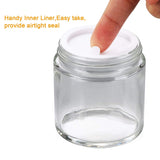 Encheng 12Pack of 4 oz Clear Round Glass Jars, with Inner Liners and black Lids,Empty Cosmetic Containers,Cream jars … …