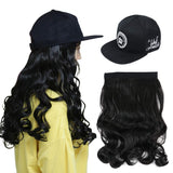 Long Body Wave Wig With Black Adjustable Baseball Cap, Curly Wavy Synthetic Hair Extensions Attached Removable Hat （1B)）