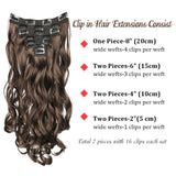 Cgcshine 7Pcs 16 Inch Wavy Curly Full Head Hair Extension, Long Soft Silky Clip in Hair Extension, Women's Three Weft Hairpieces, Synthetic Hairpiecesfor Wedding, Party, Daily（200grams, Dark Brown）