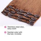 12-22inch Clip in Remy Human Hair Extensions #6 Light Brown Grade 7A Thick to End Full Head Natural Hair Long Straight 8 Pieces 18clips 80g 14"-16''
