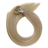 LaaVoo Blonde U Tip Hair Extensions Highlight Human Hair Hot Fusion Pre Bonded U Tips Fusion Hair Extensions Ash Blonde Highlight Light Blonde Keratin Utips Real Hair Extensions Straight 18”/50g/50s