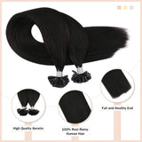 Moresoo Keratin Hair Extensions 18 Inch U Tip Hair Extensions Real Hair Pre Bonded Extensions Remy Soft Hair Color #1B Off Black Keratin Utip Extensions 100% Real Human Hair Extensions 50s 50g