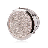 Luxurious Rhinestone Magnifying Compact Mirror 2X Magnification - 1X Mirror 2-sided,Handheld Magnified MakeUp Mirror for Purse, Pocket And Travel,Beauty Essentials (White, platinum-plated-base)