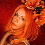 Orange Bob Wig 14" Middle Part Shoulder Length Short Bob Wigs for Black Women Synthetic Colorful Cosplay Daily Party Wigs