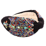 Embroidered Headband For Woamn Hand Sewing Beaded Wide Elastic Hair Hoops Bohemia Boho Knotted Turban Headband Hairband Hair Accessories (muticolor beaded)