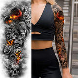 11 Sheets NEZAR Sexy Big Rose Flower Full Arm Temporary Tattoos For Women Compass Clock Fake Tattoo Sticker Long Large Temporary Tattoo Sleeves Tribal Waterproof Twisted Chain Temp Tatoo Paper Skull