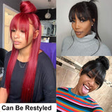 Straight Wigs with Bangs None Lace Front Wigs Glueless Machine Made Wigs for Black Women 150% Density Brazilian Remy Virgin Human Hair Wigs (16 inches, Natural Color)