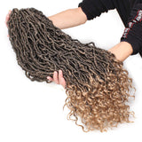Leeven 6 Packs Ombre Brown Goddess New Faux Locs Crochet Braids Hair With Curly Ends Pre looped 24 Inch Long Soft Locs Hair for Women 21 Strands/Pack Curly Wavy Goddess Locs Braiding Hair (T27#)