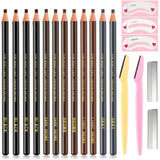 Waterproof Eyebrows Pencil Tattoo Makeup And Microblading Supplies Kit-Permanent Eye Brow Liners In Wa(including :12 eyebrow pens, 2 eyebrow knives, 3 eyebrow card, 2 pencil sharpeners)