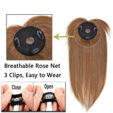 100% Real Human Hair Topper with Bangs Mono Base Crown Topper Hair Piece Clip in on Hair Toppers Straight Middle Part Top Hairpiece for Women with Hair Loss Thinning Hair 12 Inch 6# Light Brown