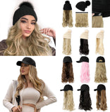 XBwig Baseball Cap Wigs Synthetic Long Curly Wavy Wig Hat With Hair Extensions Attached Hairpieces For Women Adjustable Black Caps With Magic Paste Ginger Brown Mix Bleach Blonde