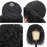 Kinky Curly Wigs with Bangs Grade 10A Virgin Human Hair Wigs for Black Women Kinky Human Hair Wigs with Bangs 150% Density Glueless None Lace Front Wigs Natural Black Color(18 inch)
