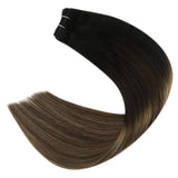 YoungSee Balayage Weft Hair Extensions 14inch Natural Black to Ash Blonde with Dark Brown Hair Extensions Balayage Hair Extensions Weft Hair Black Weft Hair Extensions 100grams