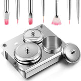 10 Pieces Acrylic Powder Holder, Includes 3 Pieces Stainless Steel Acrylic Liquid Cup Holder Nail Powder Container with Lid and 7 Pieces Nail Art Brushes Cosmetic Makeup Tools for DIY Nail Art