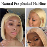 613 Human Hair Wigs Blonde Lace Front Short Bob Wig for Black Women Middle Part Glueless 13x1x4 Lace Frontal Wigs Bleached Knots Pre Plucked With Elastic Bands 10 inch
