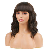 Bob Curly Wig Synthetic Short Black Wig with Bangs Natural Looking Heat Resistant Fiber Hair for Women (Brown)