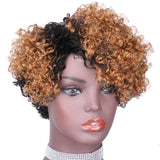Short Curly Human Hair Wig 8 Inches Black to Golden Ombre Brazilian Virign wigs Women(T1/27#)