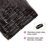 Double Weft Clip in 100% Remy Human Hair Extensions #1B Off Black 10''-22'' Grade 7A Quality Full Head Thick Thickened Long Short Straight 8pcs 18clips for Women Beauty 12" / 12 inch 110g