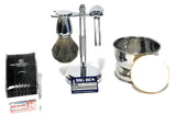 Shave & Groom Set with Travel DE Razor 570 Pure Badger Brush, Brush & Razor Stand with Shaving Bowl + 10 Double Edge Razor Blades