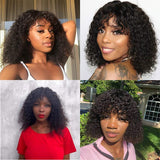 Kinky Curly Wigs with Bangs Grade 10A Virgin Human Hair Wigs for Black Women Kinky Human Hair Wigs with Bangs 150% Density Glueless None Lace Front Wigs Natural Black Color(18 inch)