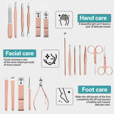 Manicure Pedicure Kit Nail Clippers Set High Quality Fingernails & Toenails Vibrissac Scissor 18 Pieces Best Care Grooming Tools for Man & Women Gift with Travel Case (Pink_18in1)