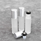 10ml Frosted Clear Roller Bottles for Essential Oils – Leakproof Rollers – Thick Frosted Glass with Silver Lid, Stainless Steel Roller Ball Insert – Pack of 12 Sold By Holistic Oils