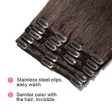 Clip in Remy Human Hair Extensions 10"-24" Grade 7A Quality Full Head 8pcs 18clips Long Soft Silky Straight for Beauty Fashion 120g 24" / 24 inch #2 Dark Brown