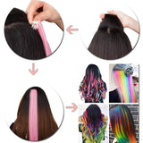 Colored Clip in Hair Extensions 22 Inch Rainbow Hair Synthetic straight Hair Extensions for Women Girls Kids Gift Multi-Colors Party Clip in Synthetic Hairpiece