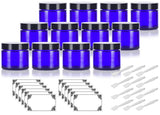 Cobalt Blue Glass Straight Sided Jar - 2 oz (12 Pack) + Spatulas and Labels