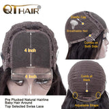 QTHAIR 14A 4x4 Lace Closure Wigs Straight Lace Front Wigs Human Hair With Baby Hair (12inch, 150% Density) Straight Hair Wigs For Black Women Natural Color