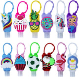 12 Sets Silicone Bottles Holder with 1oz/30ml Reusable Empty Bottles, Cartton Travel Portable Plastic Leak Proof Keychain for Kids School Travel Daily Use (Style-A)
