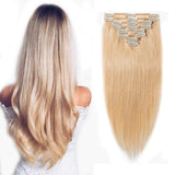 Clip in 100% Remy Human Hair Extensions #24 Natural Blonde 8"-24" Grade 7A Quality Full Head 8pcs 18clips Short Soft Silky Straight for Women Fashion 10" / 10 inch 70g