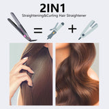 Professional Hair Irons 2 in 1 Ceramic Tourmaline Flat Iron Hair Straightener & Curler,Adjustable Temperature with Digital LED Display 200℉-450℉ , Dual Voltage, 1 Inch Wide,Auto Off, Grey.