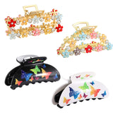 Hair Claw Clips For Women Large Non Slip Rectangle Banana Hair Clamps Clip Sparkling Rhinestone Flower Hair Claw Barrette Clamp Jaw Hair Accessories (3D flower butterfly)