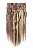 Fabwigs Clip In Human Hair Extensions 8Pcs 100g/Set 20 Clips Full Head Silky Straight Remy Human Hair (16inch,#4/24 Medium Brown/Pale Gloden Blonde)