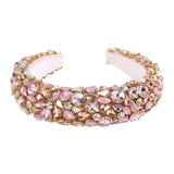 Baroque Padded Headband Velvet Rhinestone Hair Hoop Handmade Elastic Crystal Headband for Women Wedding Bejewelled Statement Headband (Water drop drill(Blue))
