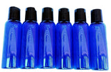 2 oz Plastic Bottles Blue Durable and Reuseable PET Plastic Qty 6 w/Smooth Black Disc Top Caps 2oz 60ml Plus Kraft Labels