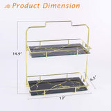 Z PLINRISE Makeup Organizer, 2 Tier Bathroom Cosmetic Storage Shelf for Dresser and Countertop, Decorative Wire Vanity Organizer Basket with Marbling Glass Tray, Gold