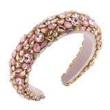 Baroque Padded Headband Velvet Rhinestone Hair Hoop Handmade Elastic Crystal Headband for Women Wedding Bejewelled Statement Headband (Water drop drill(Blue))
