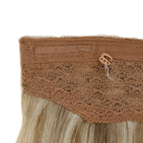 Runature Fish Line Halo Hair Extension 10 Inch 8P60 Light Brown with Platinum Blonde Hidden Invisible Crown 50g Human Short Hair Extension