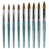 Pana USA Acrylic Nail Brush100% Pure Kolinsky Hair New Teal Wood Handle with Silver Ferrule Oval Crimped Shaped Style (Size # 8)