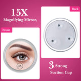 3 Pieces 15X Magnifying Mirror with Mounting 3 Suction Cups 3.93 Inch, Mini Round Mirror Portable Magnifier for Easy Makeup Eyebrows Blackhead Blemish Removal Contact Lenses