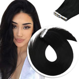 26inch Tape in Extensions Human Hair Jet Black #1 Tape in Black Extensions Human Hair Long Straight Jet Black Human Hair Extensions Remy Hair 20pcs 50g