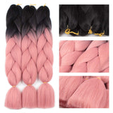 Xtrend 5Pcs 2 Tone Ombre Braiding Hair Crochet Braids 24 Inch Synthetic Hair Extensions Kanekalon Jumbo Braiding Hair Extension for Box Braiding Hair 100g/pc (5 Pieces, Black/Orange Pink#)