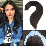20 Inch Tape in Hair Extensions Remy Human Hair Extensions Se mi-Permanent Pre-taped Invisible Weft Color Straight #1B Natural Black 20 pcs/50g (20